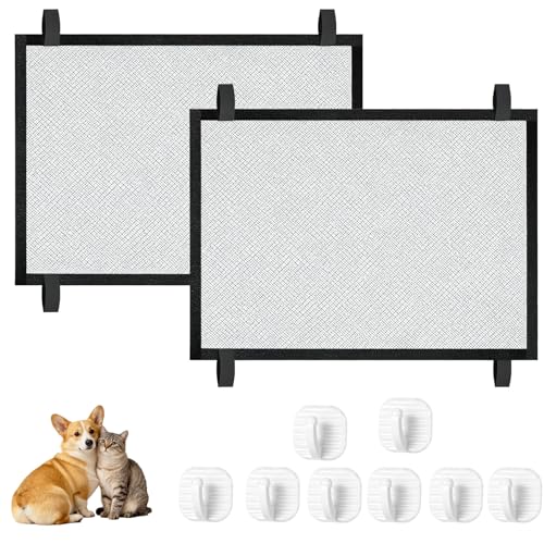 2 Stück Hunde Türschutzgitter 110 x 77 cm Treppenschutzgitter Ohne Bohren Haustiere Kinderschutzgitter mit 8 Klebehaken Hundebarrieren Hunde Türschutzgitter für Innen Und Außenbereich