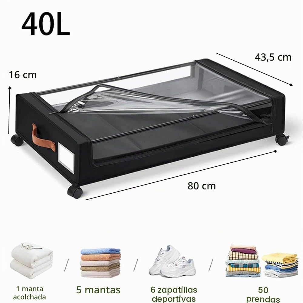 NEWFUN 2PCS Organizador Ropa, Cajas de Almacenamiento Debajo de la Cama de 40 Llitros, Adecuadas para Guardar Ropa, Zapatos, Mantas y Ropa de Cama, Color Gris (black)