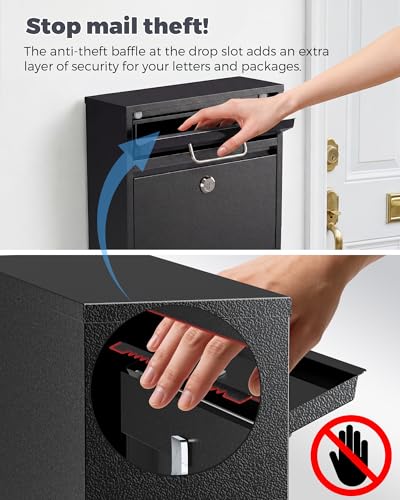 Image of LAND.VOI Large Capacity Mailbox for Outside, Heavy Duty Rustproof, Locking Mailbox, 4 Replaceable Keys, Weatherproof Wall Mounted Mailbox for Residential & Apartment, 15.4 inchx11.8 inchx4.7 inch, Black, Large