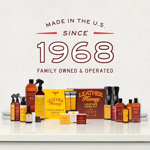 Acondicionador de cuero Leather Honey, desde 1968. Para todos los artículos de cuero, incluyendo automóviles, muebles, zapatos, bolsos y equipamiento. No tóxico y fabricado en EE. UU. / 236 ml