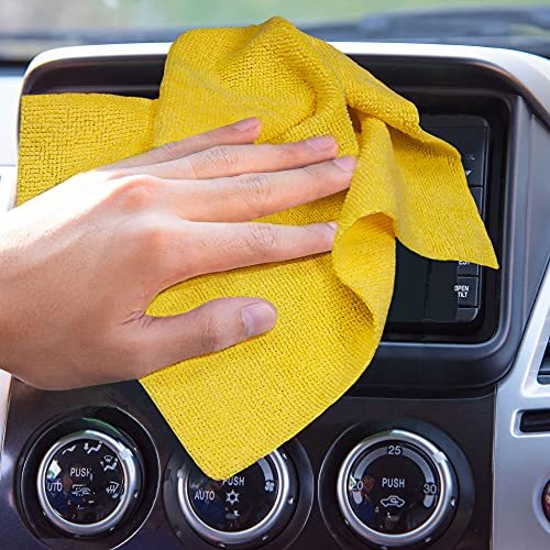 Image of Eurow 200GSM Microfiber Cleaning and Drying Cloths with Dispenser Box, Reusable, Streak-Free, Scratch-Free, Ultra Absorbent, Edgeless for All Surface Types, 12x12in, 50-Pack, Yellow