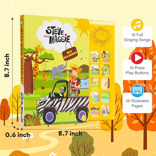 Image of Steve and Maggie Sound Book - Interactive Sing Along Books for Toddlers 10 Button Musical Learning Toys, Talking Books for Kids Educational Gifts for Boys & Girls (Wild Animals)