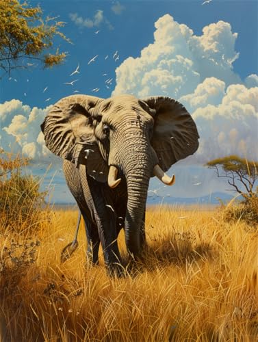 Kit de broderie de perles éléphant des prairies 9CT grand format 50x60cm pour adultes