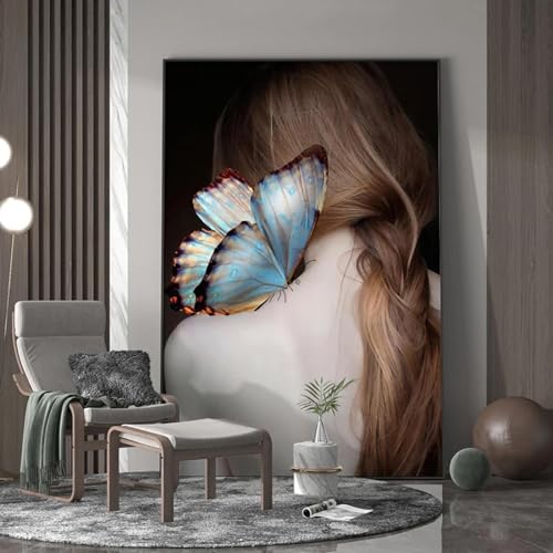 Art sur toile femme nue et papillon décoration salon 40x60 cm