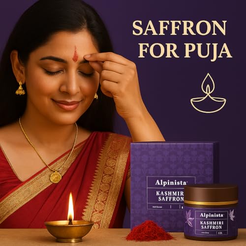 Image of Alpinista Original Kashmiri Saffron / Kungumapoo, Kesar (Grade A+++) Kumkuma Puvvu For Pregnant Women /Cooking /Skin /Pooja Tilak Pack of 3, (3 X 1g), 3 gram