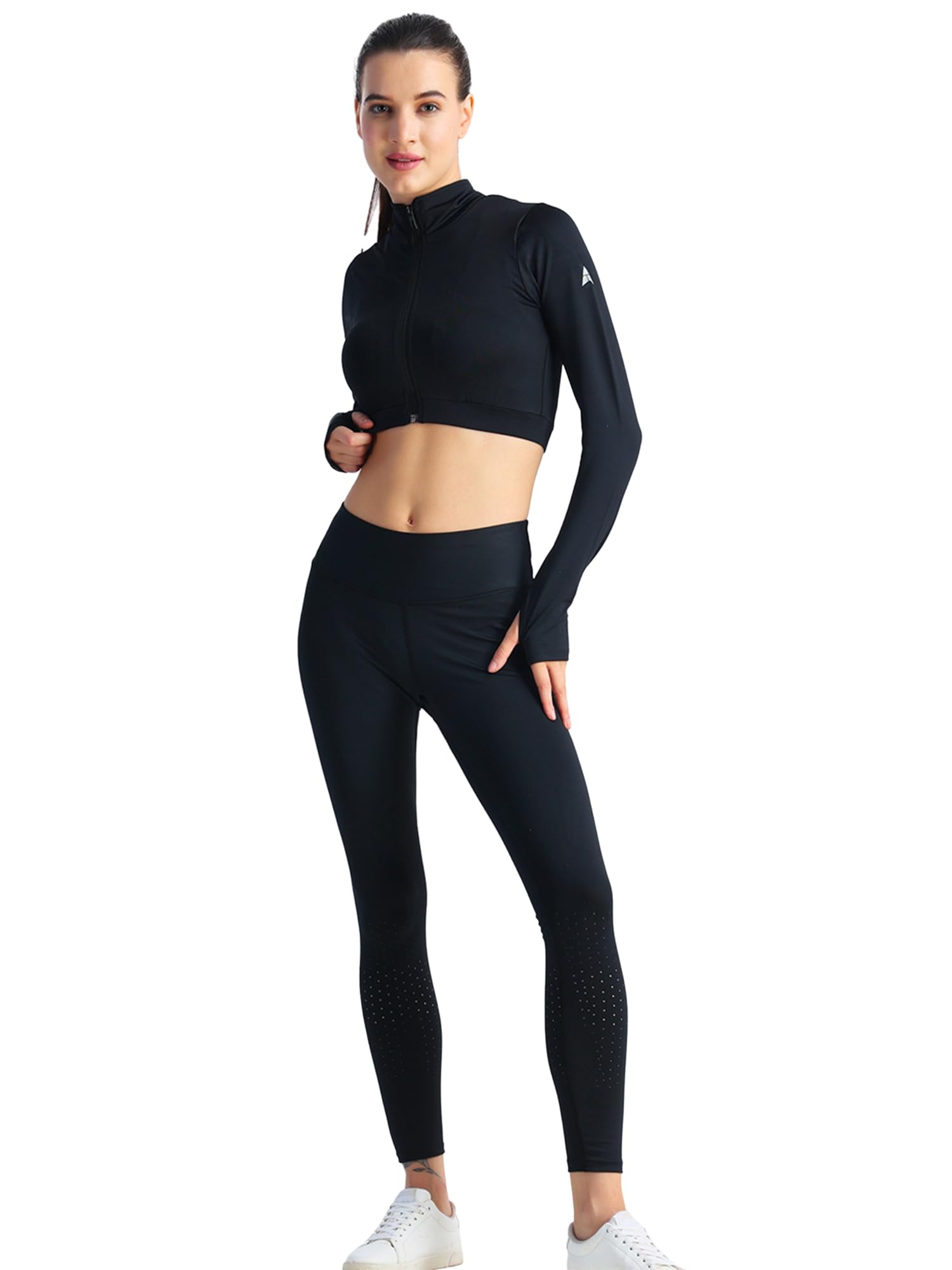 Mag-ProWomen Full Co Ord Set with Jacket for Workouts, Cycling, Running, Jogging & Sport Specific (IN, Alpha, S, Regular, Black)