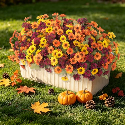 Image of Artificial Fall Flowers Fake Mums Plants for Outdoors Decoration