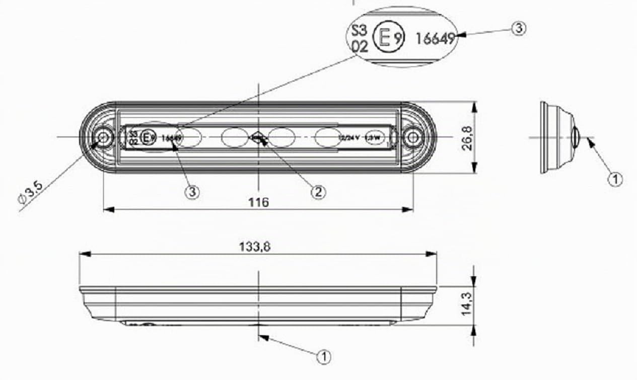 1 x tercera luz LED de freno corta luz de parada Coche Autobús Camión Furgoneta Chasis Autocaravana