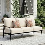 NATURAL EXPRESSIONS Patio Sofa Outdoor Furniture Metal Chair with Wicker Backrest & 6 Inches Cushion for Indoor, Front Porch, Deck, Balcony, Backyard, Sunroom, 73.35"(L) x 29.75"(W) x 33.86"(H).