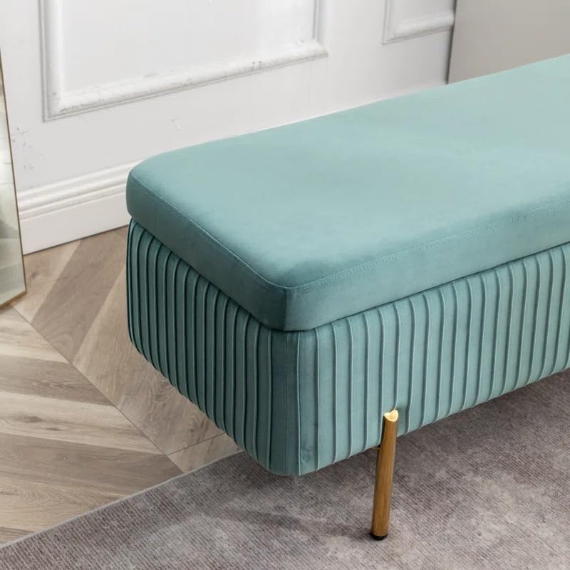 Image of Nutech Decor Velvet Upholstered Flip Top Storage Bench, 2-Seater Ottoman with Hidden Storage, Button Tufted End of Bed Bench for Bedroom, Living Room, Entryway, Hallway & Window Seating