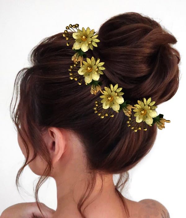 Ansh Artificial Plastic Flower with Mogra & Pearl Rounded Design Hairpin/Hair Clip/Judabun | Bridal Hair Accessories for Wedding, Festival for Women & Girls - Golden, 2144, Combo of 4 (B0CGTXVH13) Amazon Price History, Amazon Price Tracker