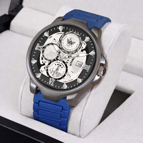 Image of Chronograph Look Gun Metal Round Dial Date Working Arabic Magnet Silicone Strap Watch for Men