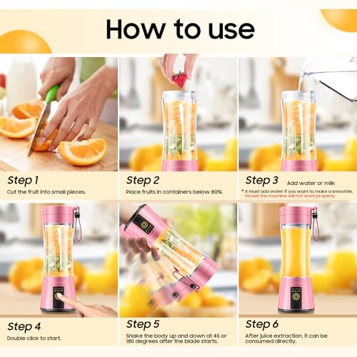 Image of Portable Blender for Smoothies and Shakes - Personal Size Mini Blender with 380Ml Travel Cup, 6 Stainless Steel Blades for Powerful Blending, Fresh Fruit Juicer for Home /Travel