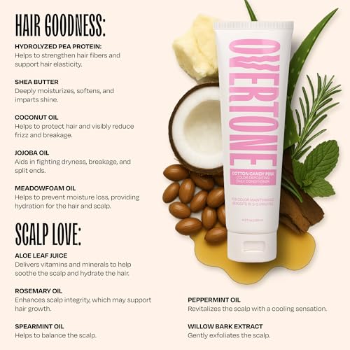 Image of Overtone Daily Color Depositing Conditioner for Hair, Cotton Candy Pink:Temporary Pigment with Shea, Coconut & Avocado Oils, Hydrating, Vegan & Cruelty-Free, All Hair Types, 4.5oz.
