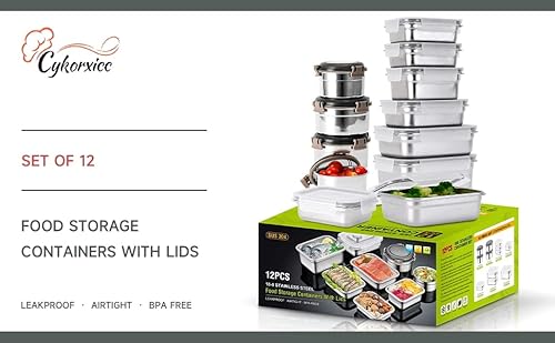 Cykorxicc 24Pc 304 Stainless Steel Food Storage Containers With Lids Leakproof, Meal Prep Container Airtight, Lunch Boxes, Kimchi Containers For Food Storage Nestable | Oven/Dishwsher/Freezer Safe #TOP6