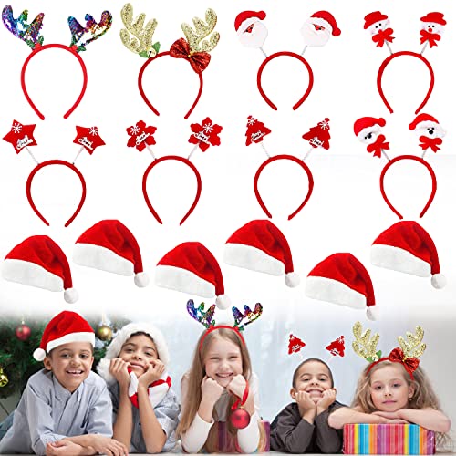 8 Piezas Diadema de Navidad,6 Piezas Gorro Navideño,Diadema Fiesta de Navidad,Diadema de Reno,Reno Cornamenta Diadema,Diadema Navideña Reno,Cuernos de Reno Diadema Cover