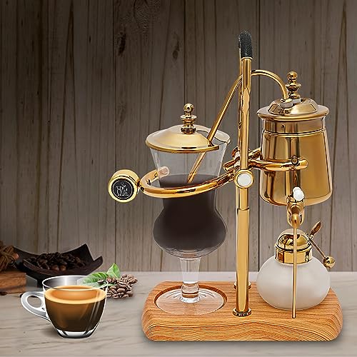 JUUTALK Siphon Balance Kaffeemaschine, Siphon Kaffeemaschine Set, Vakuum-Kaffeebereiter, Extraktionswerkzeuge für Handgebrühten Kaffee, Eleganter Doppelt Geriffelter Fulcrum mit T-Griff, Goldfarben