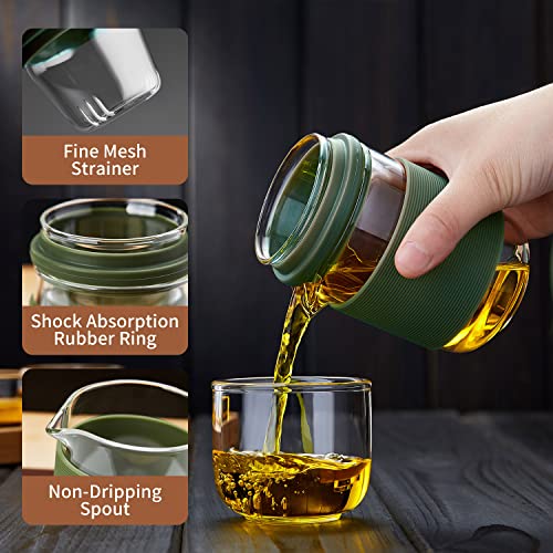 Dopudo Sparrow Glass Tea Set, Portable Small Gongfu Teapot With 1 Infuser, 2 Cups And 1 Master Mug, All In One Water Resistant Case For Travel, Business Trip, Hotel #TOP2