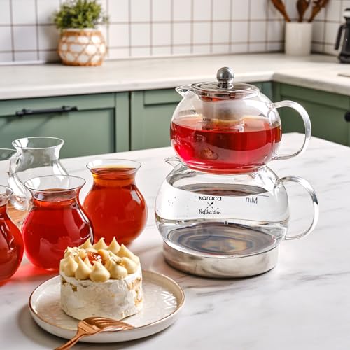 Miniatura 2 de Karaca Refika - Juego De Tetera De Cristal De Borosilicato Con Colador De Té De Acero Inoxidable, Hervidor De 1,5 L Y Tetera De Cristal De 0,6 L Con Colador, Olla De Té Turco, Caydanlik