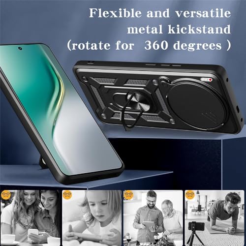 Image of Heavy Duty Back Case Cover for Tecno Camon 30 Premier 5G, Shockproof Tecno Camon 30 Premier Back Cover, Ring Case with Kickstand and Camera Protection Shutter - Black