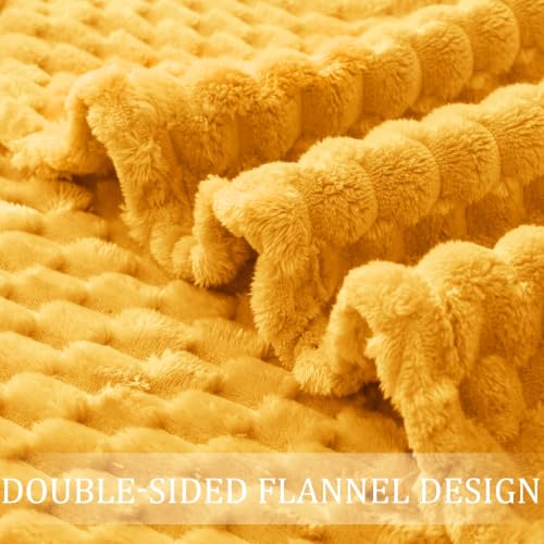 Image of Exclusivo Mezcla 3D Fleece King Size Blanket for Bed, Mustard Yellow | Extra Soft Fuzzy Plush Lightweight Bed Blankets, Cozy Fluffy Decorative Blankets for All Seasons, 90x104 Inches