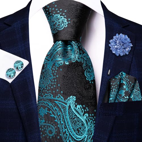 Image of Hi-Tie Men's Tie Lapel Pin Set Pocket Square Cufflinks Formal Woven Silk Tie Sets Wedding Party