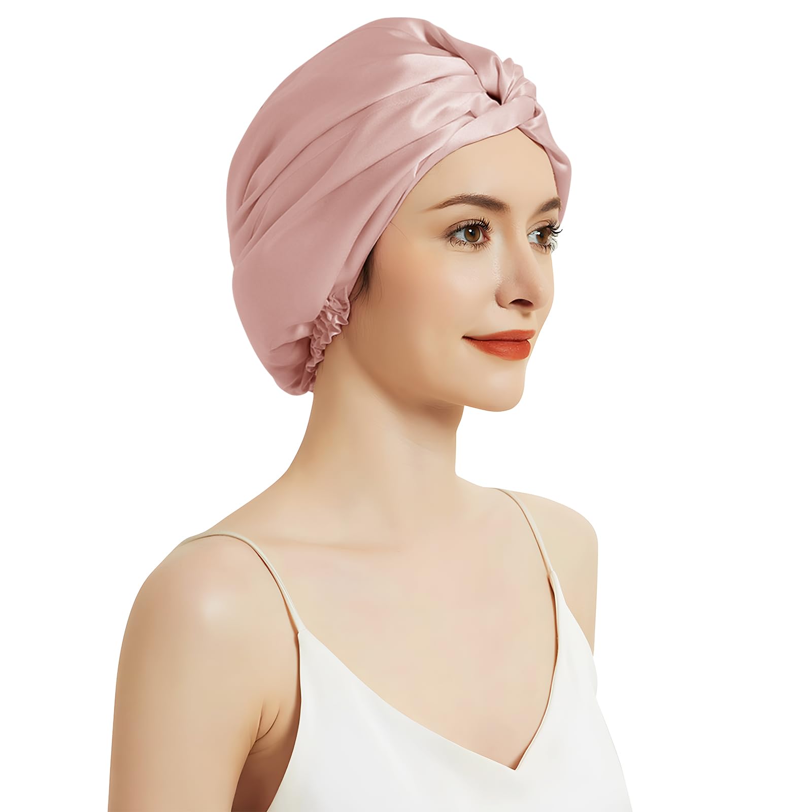 SILKTALE 100% Mulberry Silk Bonnet for Sleeping Sleep Cap for Women/Men,Double Layer 19 Momme Grade 6a Turban for Curly Hair Pink