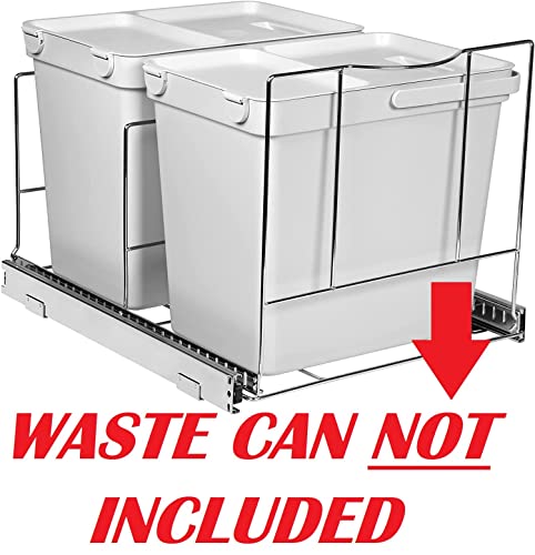 Hold N' Storage Pull Out Double Trash Can Under Cabinet – Heavy Duty Metal Sliding System With 5 Year Limited Warranty, Adjustable Sliding Garbage Can Shelf -Cans Not Included- Fits 2 Waste/Recycling Bins #TOP4