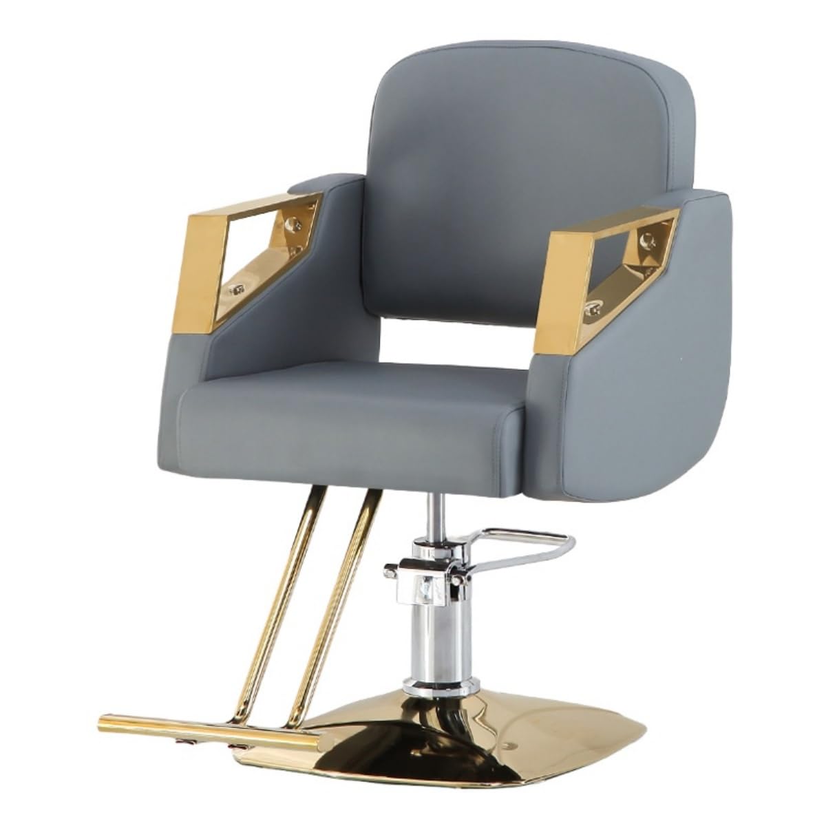 Sillón de peluquería para spas, Asiento Extra Ancho, Estructura Resistente, Altura Ajustable, Giro de 360°, Disco Cuadrado Gris.