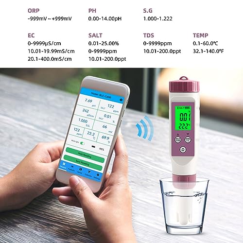Tester di qualità dell'acqua 7 in 1 per pH, TDS, CE, ORP, salinità, gravità specifica e temperatura, penna ad alta precisione per acqua potabile, acquari e piscine