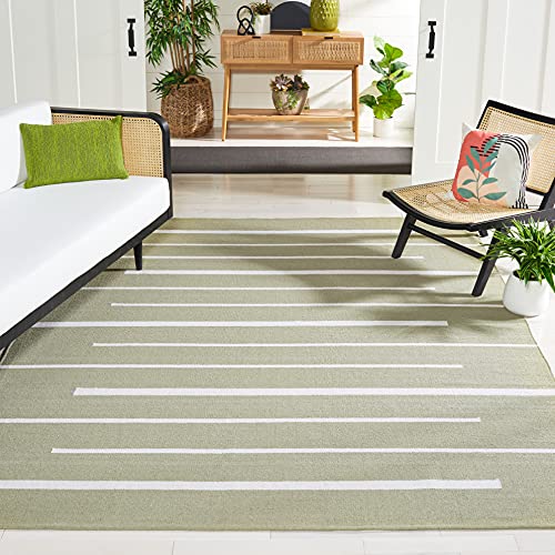SAFAVIEH Montauk Collection - Alfombra decorativa de 4 x 6 pies, verde claro y marfil, hecha a mano, tejido plano, estilo bohemio, de algodón, a rayas, ideal para zonas de alto tráfico en entrada,