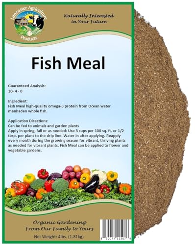Fish Meal Fertilizer 4 Pounds for Vegetable Gardens Flower Beds Outdoor Plants Trees & Shrubs - Ideal Nutrient-Rich Blend for Healthy Growth & Vibrant Blooms - Lancaster Agriculture Products