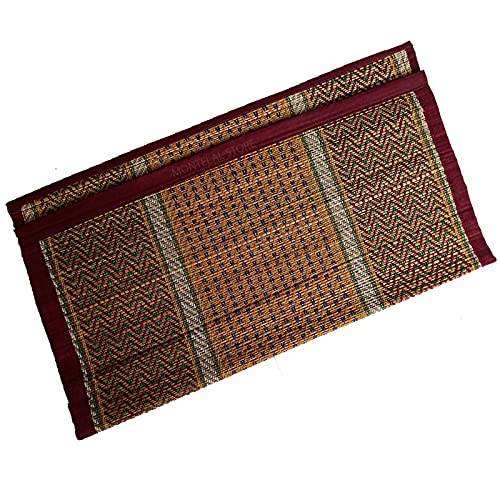 Handmade Korai Pai Kusha Grass Pooja Aasan Sitting Floor Rectangular Mats Multicolor 2 Piece