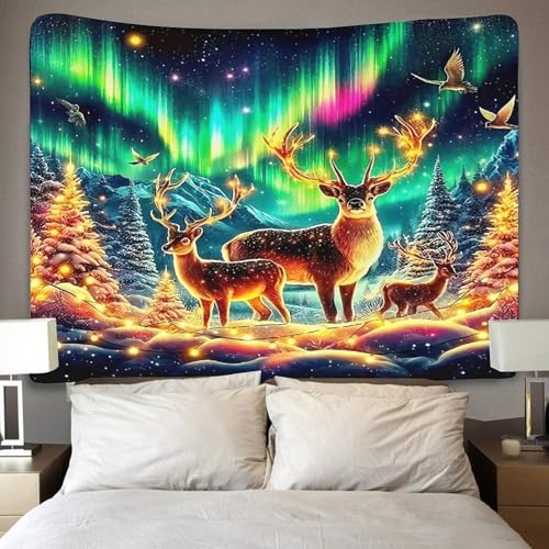 Tenture 3D cerf de Noël grand format pour habiller un mur vide