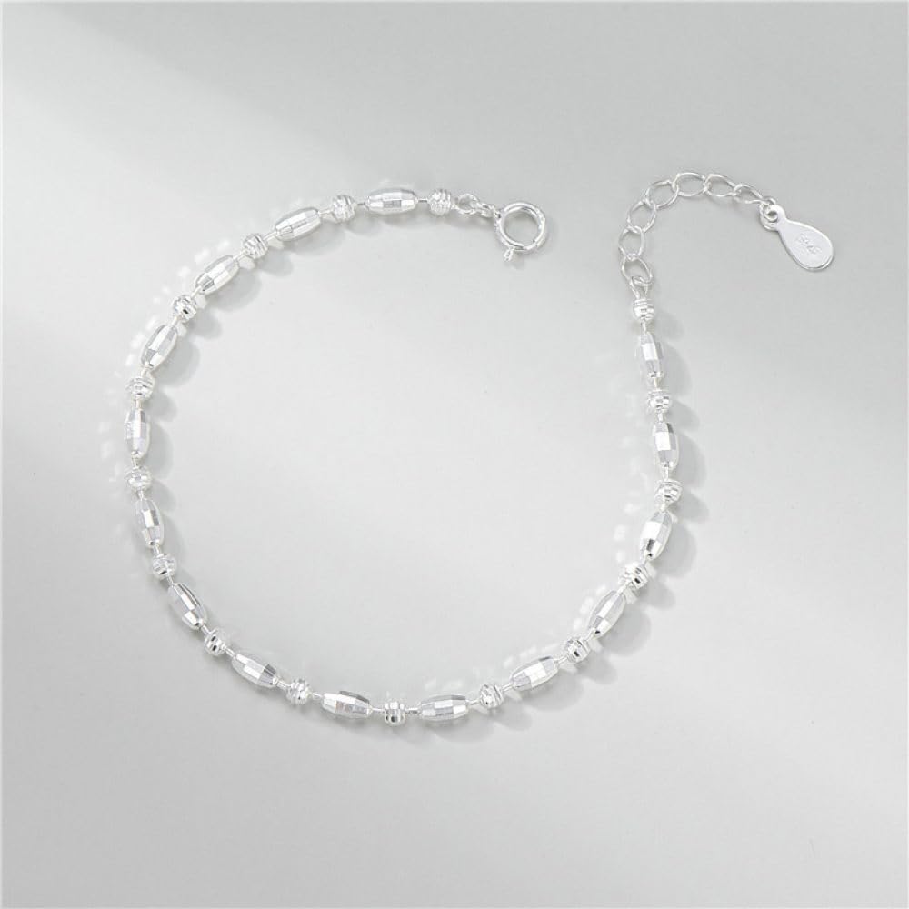 Armreif Damen Silber 925,Vintage S925 Silber Armband Für Frauen Silber Bohnen Sterling Silber Armband Armreif Mit Verstellbarer Silberkette Glücksschmuck Für Frauen