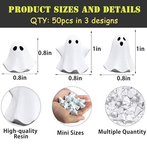 Image of FESTGLOX 50Pcs Mini Resin Ghosts, Tiny Halloween Ghost Figurines Miniatures