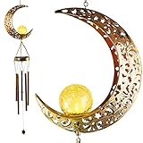 YNGRUE Moon Crackle Glass Ball Wind Chimes Moon Solar Wind Chimes, Outside Hanging Waterproof Decor Romantic Moon Wind Chimes Lights Unique Memorial Gift for Yard Garden Home Party Patio Lawn