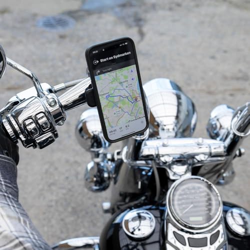 Image of Quad Lock Motorcycle Handlebar Phone Mount PRO Chrome - Large with Vibration Dampener and MAG Phone Case for iPhone 17 Air