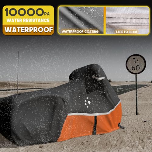 LI LIBZAKI Motorcycle Cover Storage for Touring Models Harley Davidson Road King,Road Glide,Street Glide, Electra Glide,Heritage Classic,Low Rider-ST,and Most Motorcycles Orange - Thumbnail 3