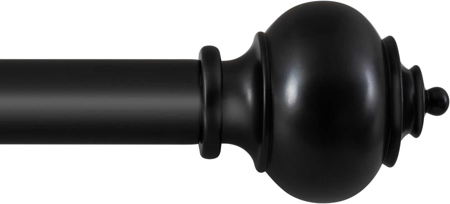 H.VERSAILTEX Curtain Rods for Windows 16.2 to 106.2 Inches 1 inch Diameter Adjustable Decorative Telescoping Curtain Rod with Brackets Heavy Duty Splicing Window Rods with Decorative Finials, Black
