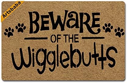 ArtsbabaDoormat Beware of Wigglebutts Door Mat Rubber Non-Slip Entrance Rug Floor Door Mat Funny Home Decor Indoor Mats 23.6 x 15.7 Inches