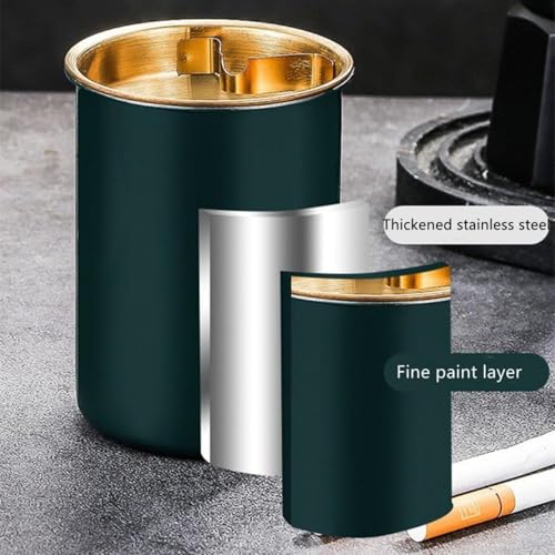 Image of NYRWANA Stainless Steel Windproof Ashtray with Lid | Rustproof, Easy-to-Clean Ash Holder for Smokers | Elegant Indoor Outdoor Ash Tray for Patio, Home, Office, Bar & Garden Use (Green)