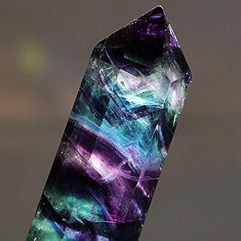Natural Hexagonal Crystal,Healing Fluorite Wand Stone,6 Faceted Prism Fluorite Wand,Purple Green Gem,Natural Treatment Healing Stone,Quartz Energy Stone,Yoga,Meditation Healing (A, 4-5cm) Cover
