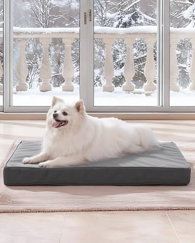 Favodormir Orthopädisches Hundebett Hunde 73x45cm,Abnehmbare Wassericht Kunstleder-Hülle Hundekissen Hundematratze für Hunde,Komfortable & Kühlende Für Innen- Und Außenbereich,Grau
