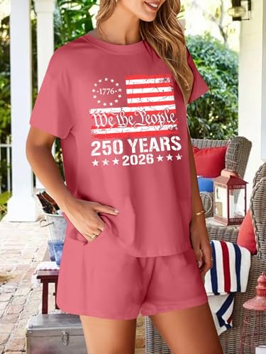 Image of VILOVE 4th of July 2 Piece Sequin Outfits Women Star Stripe Shirts and Short Sets Casual Patriotic Shirt Summer Set