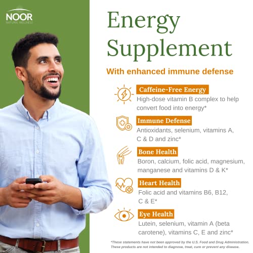 Noor Vitamins Energy+ Multivitamin; Halal Vitamin For Energy Production & Immunity, 26 Vitamins & Minerals, Black Seed, Dates, Honey, For Men & Women. Gelatin Free, 2 Month Supply #TOP3