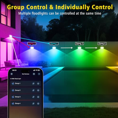Image of T-SUN LED Flood Lights Outdoor 60W, 600W Equivalent 6000LM Color Changing Landscape Light with APP Control, Waterproof Floodlights with 2700K & 16 Million Colors, Timing, Music Sync, US Plug(4Pack)