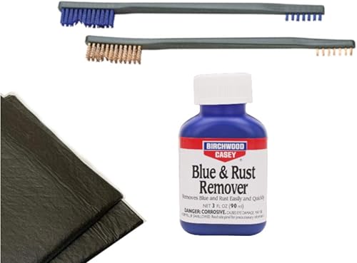 Westlake Market, Birchwood Casey Blue and Rust Remover, dos cepillos, más 2 almohadillas desechables para restauraciónlimpieza de armas