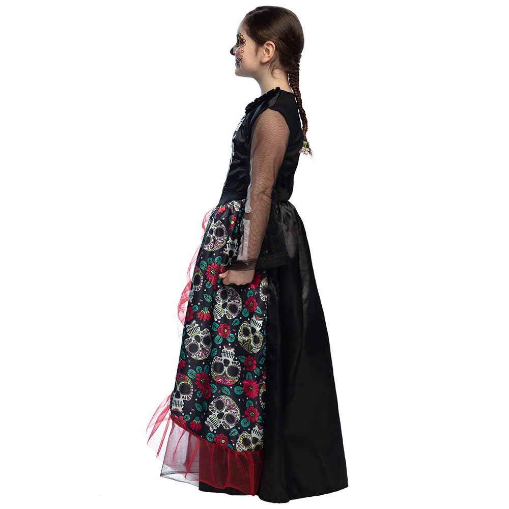 Boland - Kinder-Kostüm Totenkopf, langes Kleid mit Skelett-Motiv, Skeleton, Verkleidung, Halloween, Karneval, Mottoparty