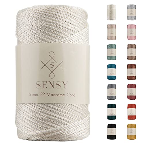 Sensy Premium 5 mm 104 Yards Polyesterseil 100% Polypropylen-Kordel Makramee-Seil Häkeltasche Häkelgarn Geschenk für Strickwaren (Ecru)